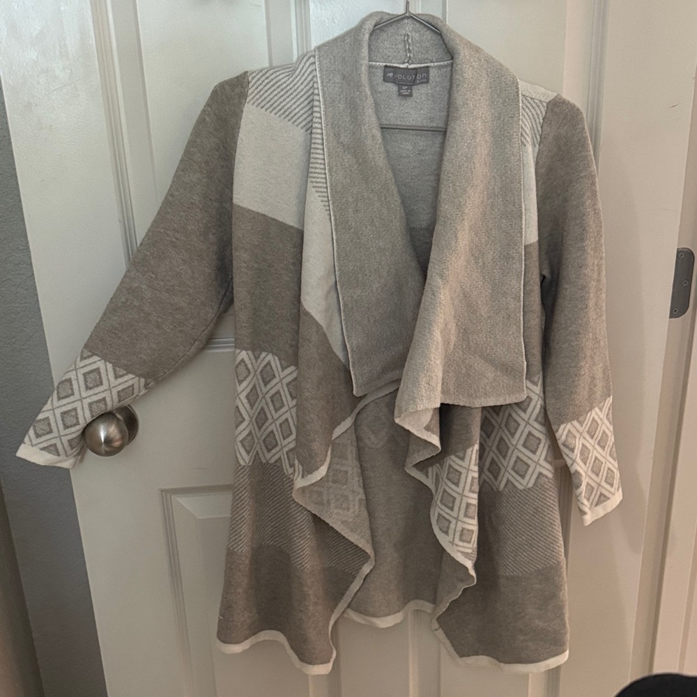Indigo Gray and Cream Geometric Long Cardigan, Evolution by Cyrus